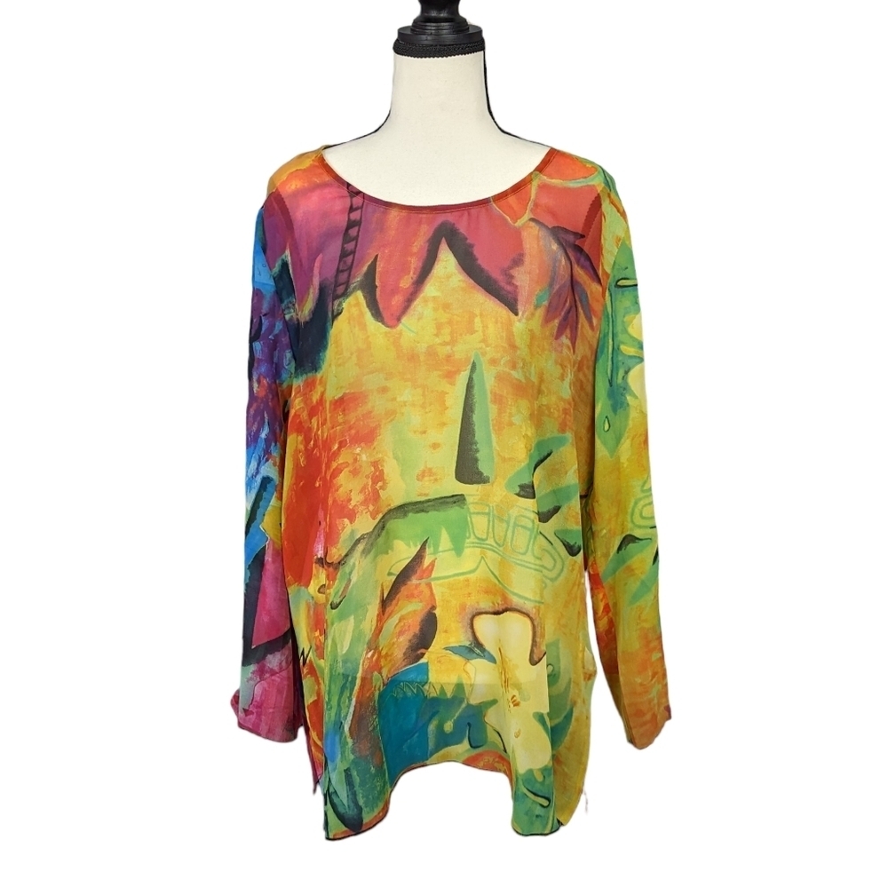 100% Silk Chico's Semi-sheer Floral Blouse